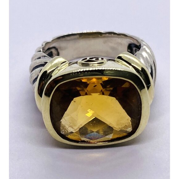 David Yurman 14K Yellow Gold & Sterling Silver Citrine Noblesse Cable Ring Sz 6.